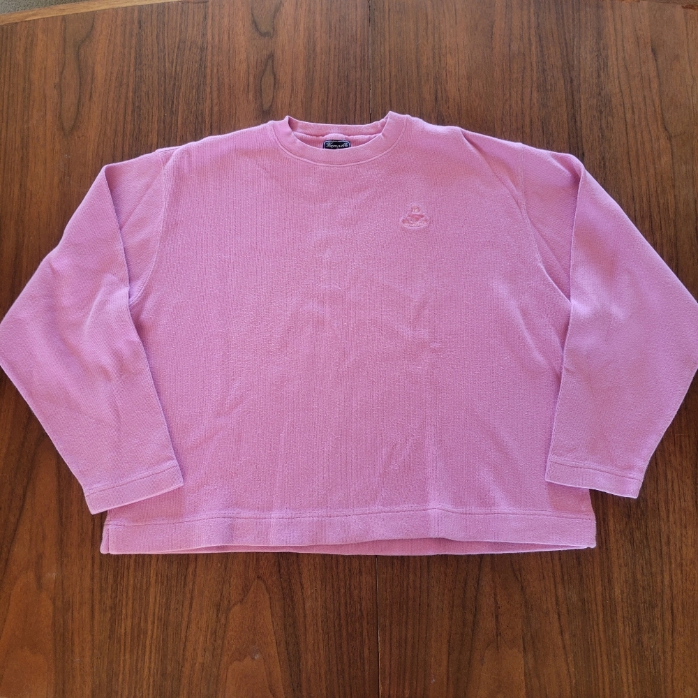 Façonnable Pink Crewneck Sweatshirt XL Cotton Made In Hong Kong Cropped w Logo
